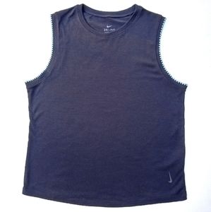 Nike Women's Dri-Fit Yoga Crochet Edge Tank Top Black / Cerulean Blue Size Small